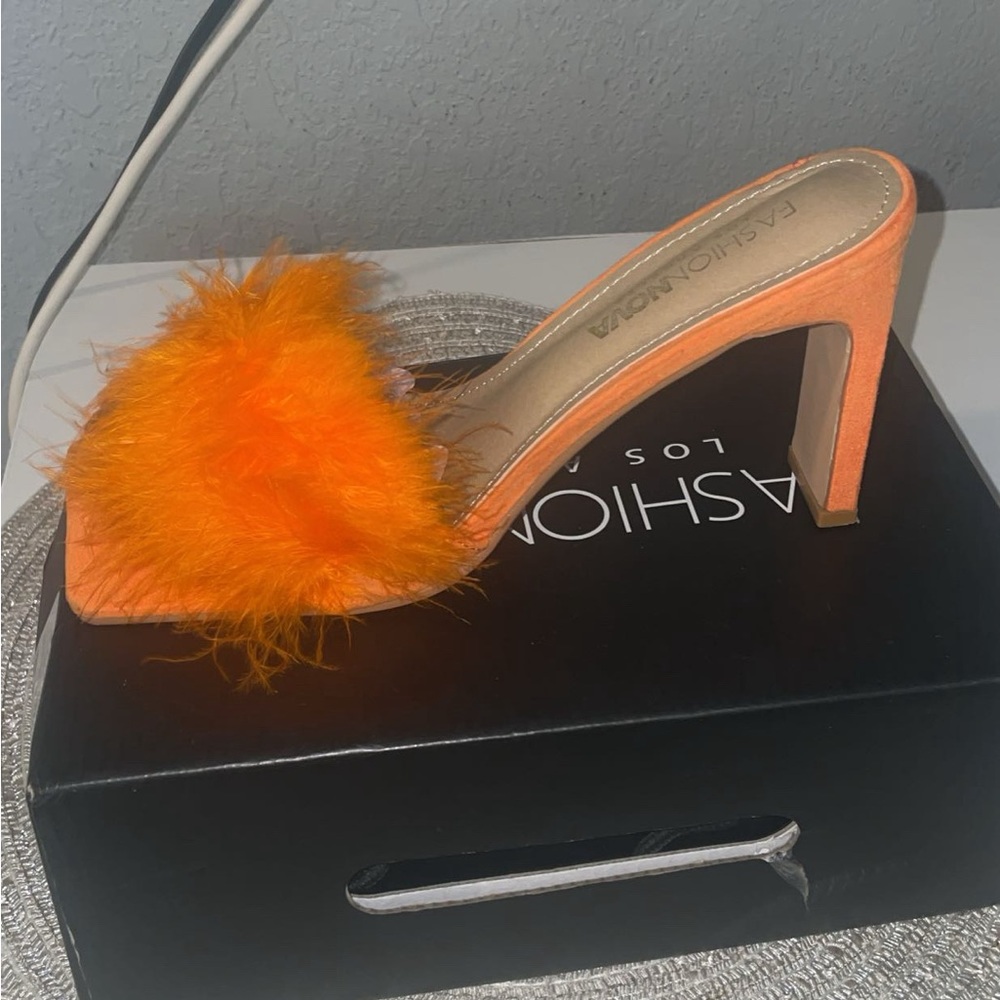 Pretty orange fur mule